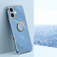 For iPhone 16 Plus XINLI Straight Edge 6D Electroplate TPU Phone Case with Ring Holder(Celestial Blue) - iPhone 16 Plus Cases by XINLI | Online Shopping South Africa | PMC TechLife | Buy Now Pay Later Mobicred