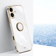 For iPhone 16 XINLI Straight Edge 6D Electroplate TPU Phone Case with Ring Holder(White) - iPhone 16 Cases by XINLI | Online Shopping South Africa | PMC TechLife | Buy Now Pay Later Mobicred