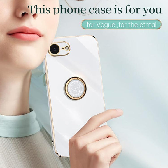 For iPhone 16e XINLI Straight Edge 6D Electroplate TPU Phone Case with Ring Holder(Celestial Blue)