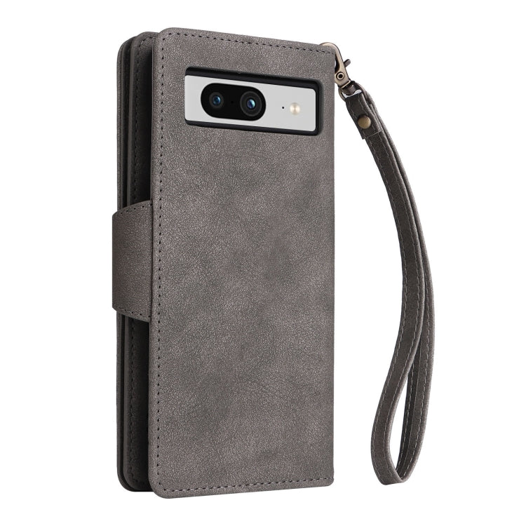 For Google Pixel 8 Rivet Buckle 9 Cards Three Fold Leather Phone Case(Grey)