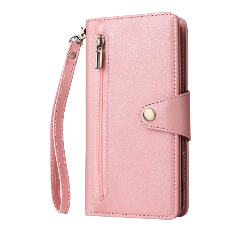 For Google Pixel 8 Pro Rivet Buckle 9 Cards Three Fold Leather Phone Case(Rose Gold)