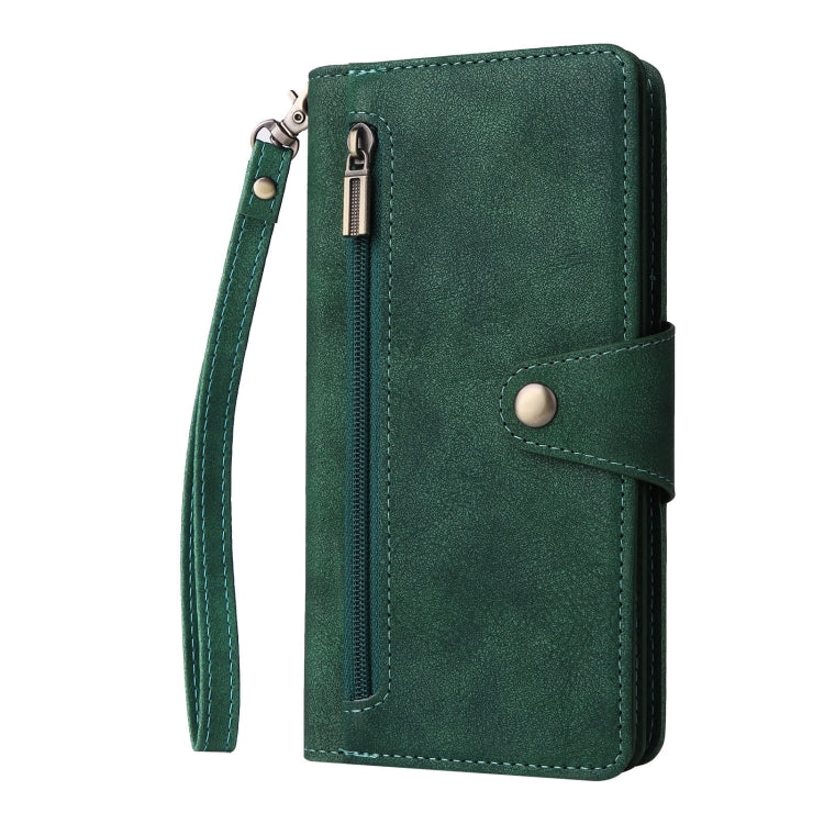 For Google Pixel 8 Pro Rivet Buckle 9 Cards Three Fold Leather Phone Case(Green)