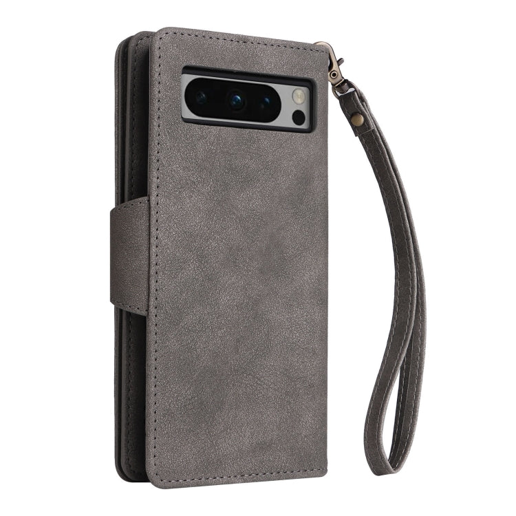 For Google Pixel 8 Pro Rivet Buckle 9 Cards Three Fold Leather Phone Case(Grey)