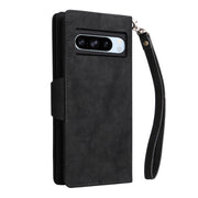 For Google Pixel 8a Rivet Buckle 9 Cards Three Fold Leather Phone Case(Black)
