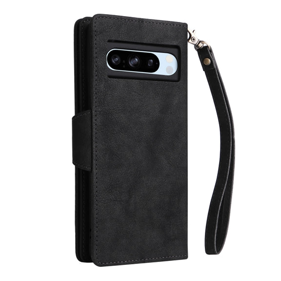 For Google Pixel 8a Rivet Buckle 9 Cards Three Fold Leather Phone Case(Black)
