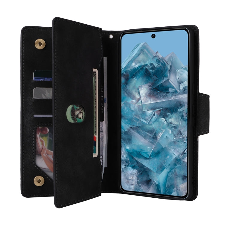 For Google Pixel 8a Rivet Buckle 9 Cards Three Fold Leather Phone Case(Black)