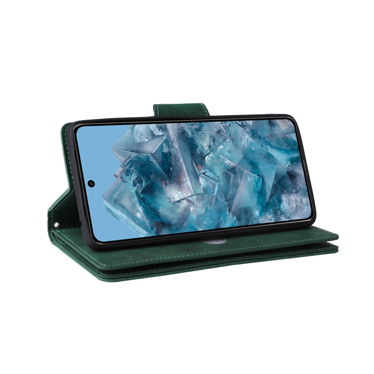 For Google Pixel 8a Rivet Buckle 9 Cards Three Fold Leather Phone Case(Green)