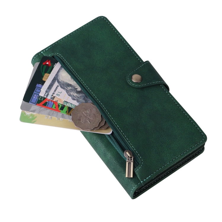 For Google Pixel 8a Rivet Buckle 9 Cards Three Fold Leather Phone Case(Green)