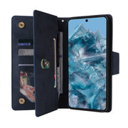 For Google Pixel 8a Rivet Buckle 9 Cards Three Fold Leather Phone Case(Blue)