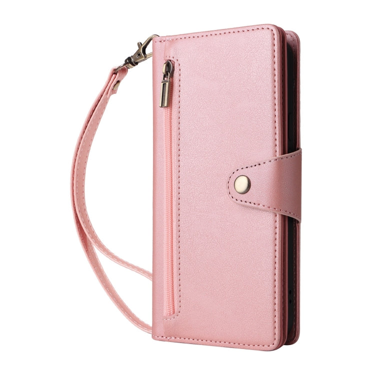 For Google Pixel 9 Pro Rivet Buckle 9 Cards Three Fold Leather Phone Case(Rose Gold)