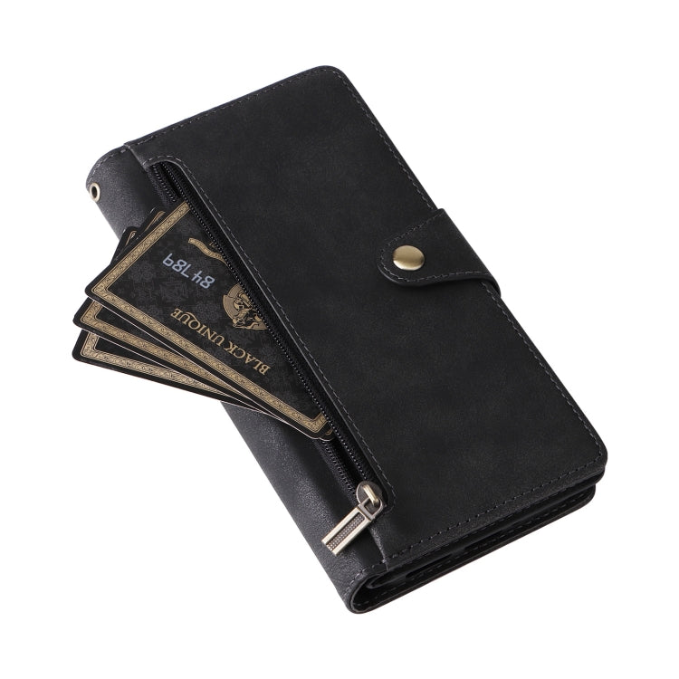 For Google Pixel 9 Pro Rivet Buckle 9 Cards Three Fold Leather Phone Case(Black)