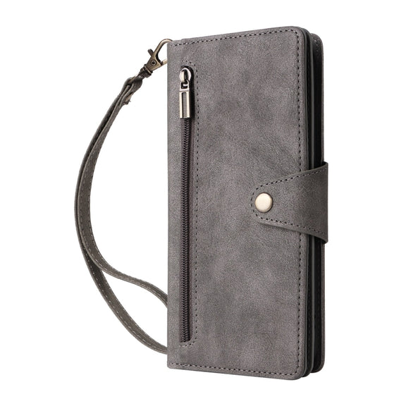For Google Pixel 9 Pro Rivet Buckle 9 Cards Three Fold Leather Phone Case(Grey)