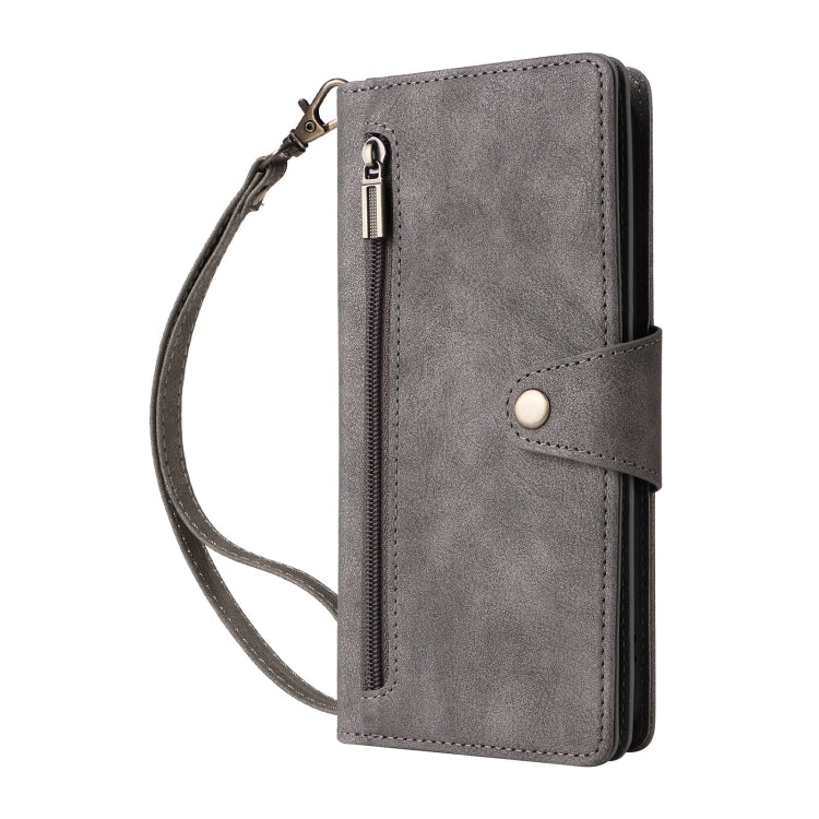 For Google Pixel 9 Pro Rivet Buckle 9 Cards Three Fold Leather Phone Case(Grey)