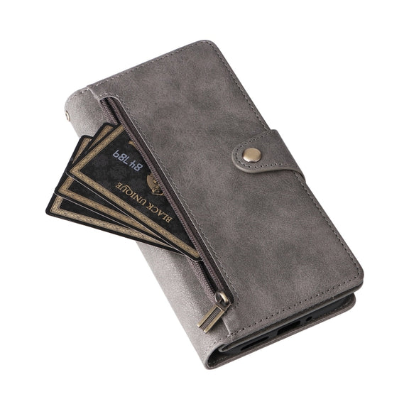 For Google Pixel 9 Pro Rivet Buckle 9 Cards Three Fold Leather Phone Case(Grey)