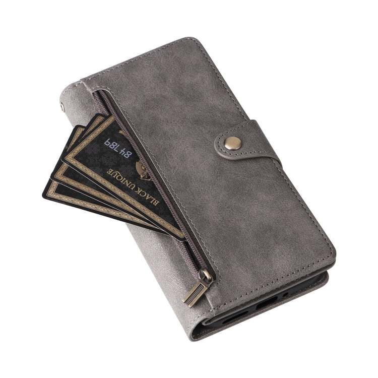 For Google Pixel 9 Pro Rivet Buckle 9 Cards Three Fold Leather Phone Case(Grey)