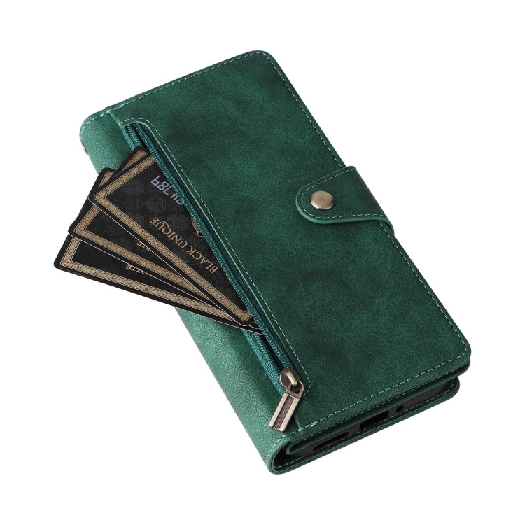 For Google Pixel 9 Rivet Buckle 9 Cards Three Fold Leather Phone Case(Green)