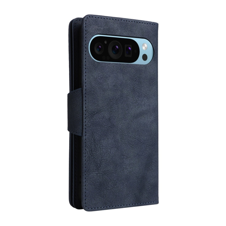For Google Pixel 9 Rivet Buckle 9 Cards Three Fold Leather Phone Case(Blue)