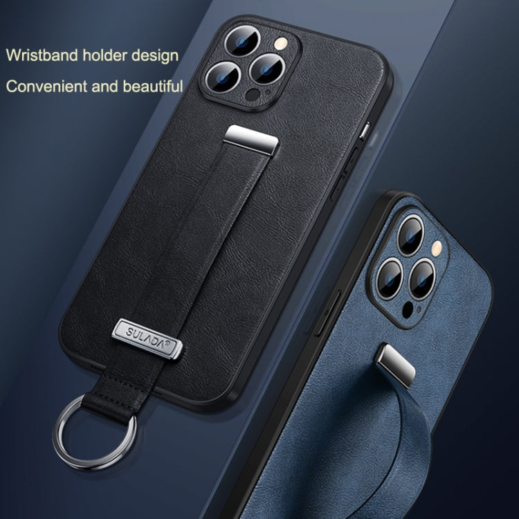 For iPhone 16 Plus SULADA Tide Cool Series PC + Leather Texture Skin Feel Phone Case(Black)