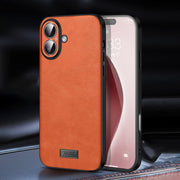 For iPhone 16 SULADA Shockproof TPU Hybrid Handmade Leather Phone Case(Orange)