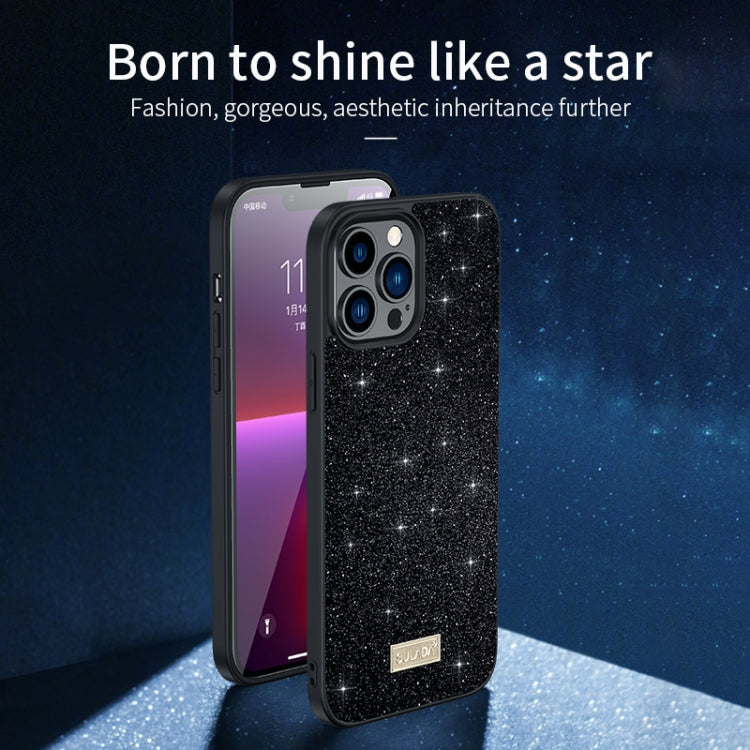 For iPhone 16 SULADA Glittery PC Hybrid TPU Handmade Leather Phone Case(Black)