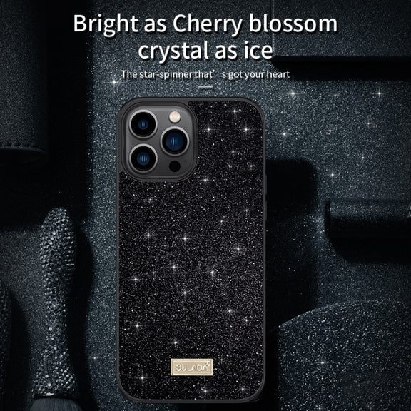 For iPhone 16 SULADA Glittery PC Hybrid TPU Handmade Leather Phone Case(Red)