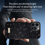 For iPhone 15 Plus SULADA Glittery PC Hybrid TPU Handmade Leather Phone Case(Red)