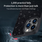 For iPhone 16 Plus SULADA Glittery PC Hybrid TPU Handmade Leather Phone Case(Black)