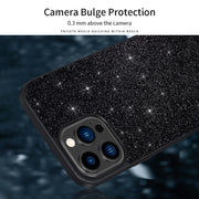 For iPhone 16 SULADA Glittery PC Hybrid TPU Handmade Leather Phone Case(Black)