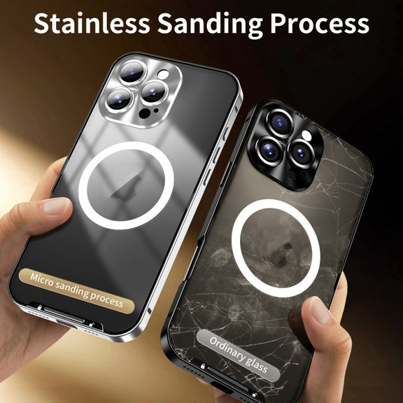 For iPhone 16 Pro Frosted MagSafe Magnetic Metal Phone Case(Silver)
