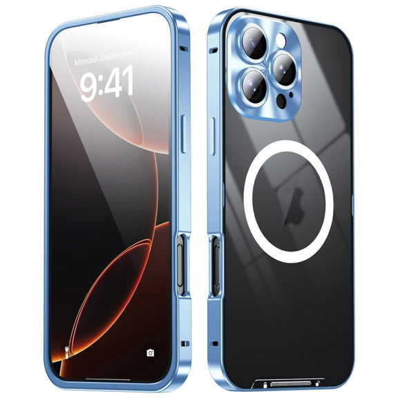 For iPhone 16 Pro Frosted MagSafe Magnetic Metal Phone Case(Blue)