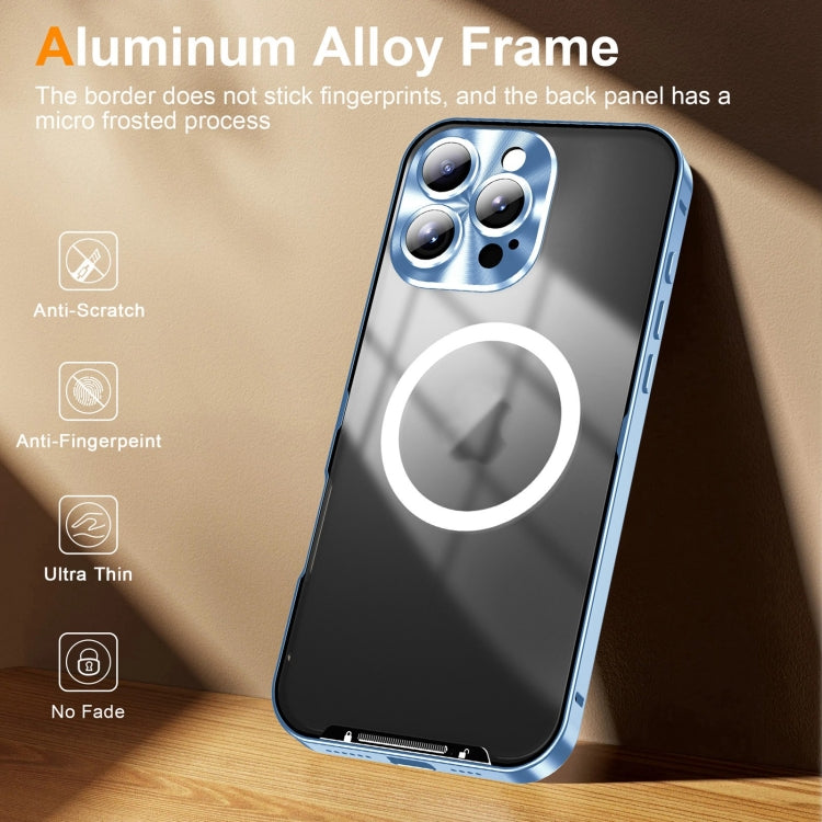 For iPhone 16 Pro Frosted MagSafe Magnetic Metal Phone Case(Blue)