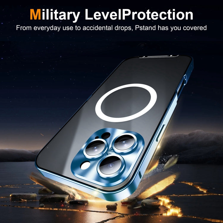 For iPhone 16 Pro Frosted MagSafe Magnetic Metal Phone Case(Blue)