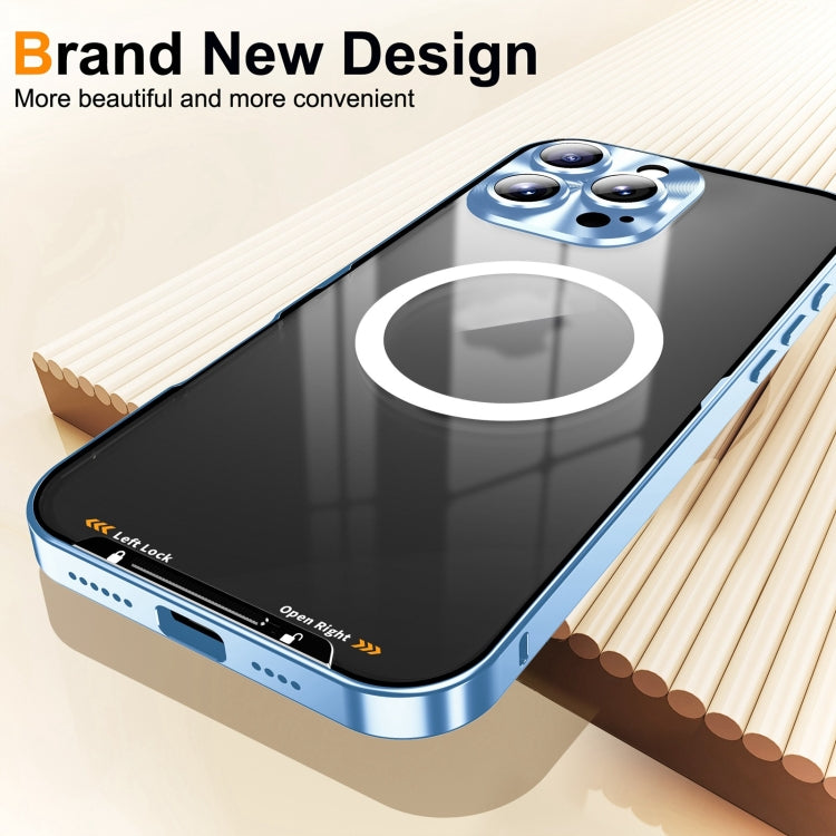 For iPhone 16 Pro Frosted MagSafe Magnetic Metal Phone Case(Blue)