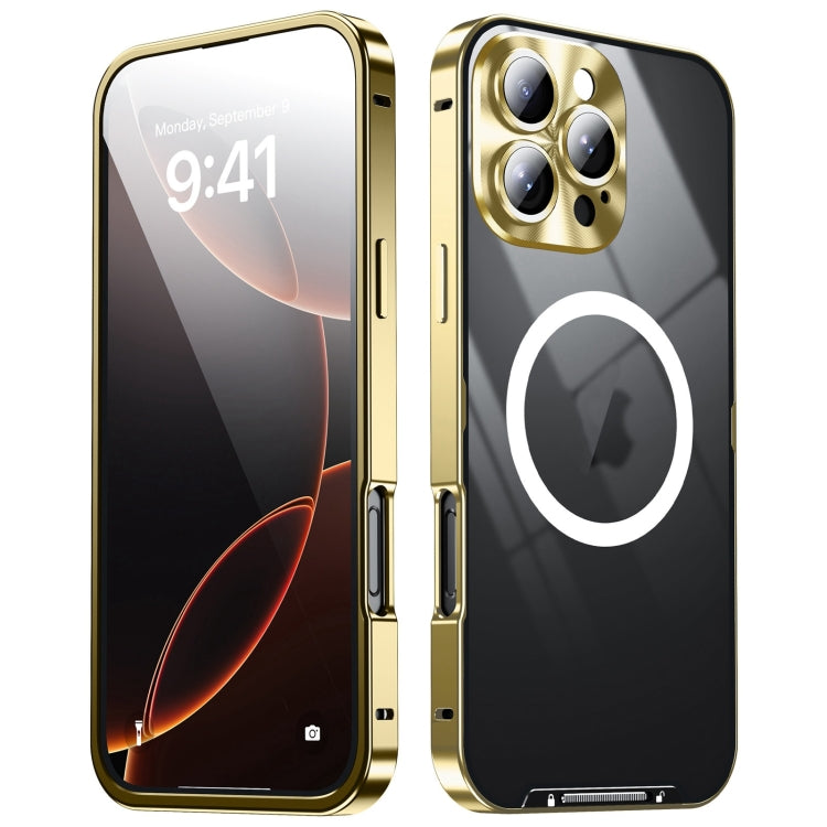 For iPhone 16 Pro Frosted MagSafe Magnetic Metal Phone Case(Gold)