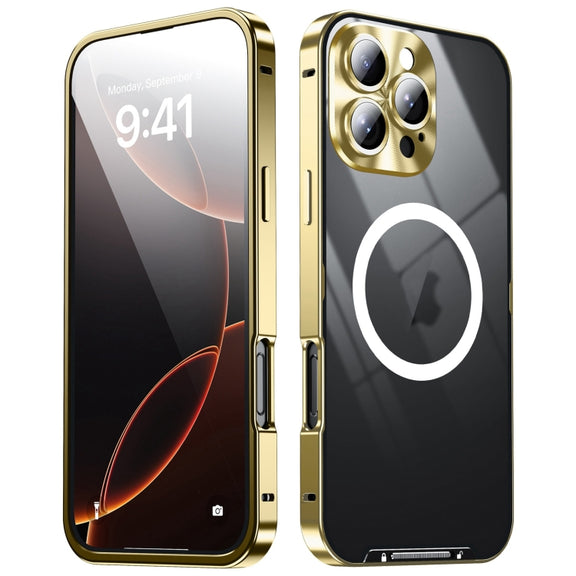 For iPhone 16 Pro Frosted MagSafe Magnetic Metal Phone Case(Gold)