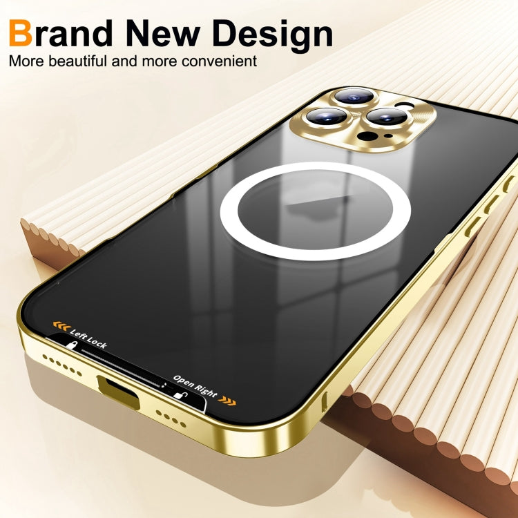 For iPhone 16 Pro Frosted MagSafe Magnetic Metal Phone Case(Gold)
