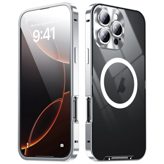 For iPhone 16 Pro Max Frosted MagSafe Magnetic Metal Phone Case(Silver)