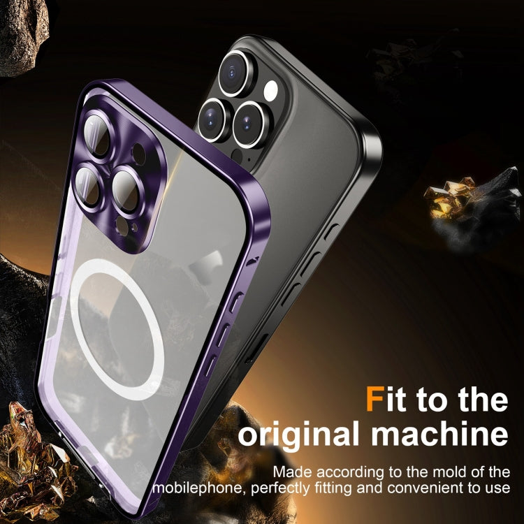 For iPhone 16 Pro Max Frosted MagSafe Magnetic Metal Phone Case(Purple)
