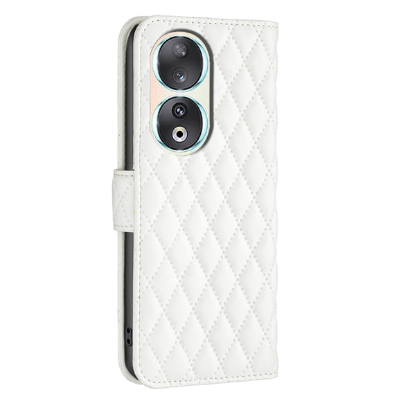 For Honor 90 5G Diamond Lattice Wallet Flip Leather Phone Case(White)
