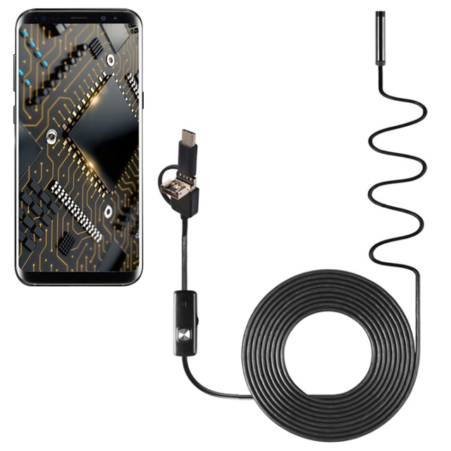 AN100 3 in 1 IP67 Water-resistant USB-C / Type-C + Micro USB + USB HD Endoscope Snake Tube Inspection Camera for Parts of OTG Function Android Mobile Phone, with 6 LEDs, Lens Diameter:5.5mm(Length: 5m)