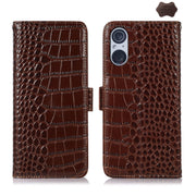 For Sony Xperia 5 V Crocodile Top Layer Cowhide Leather Phone Case(Brown)