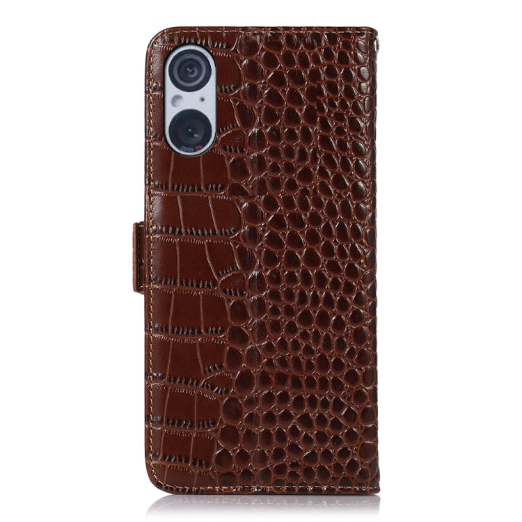 For Sony Xperia 5 V Crocodile Top Layer Cowhide Leather Phone Case(Brown)