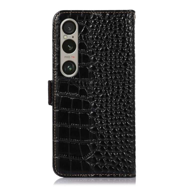 For Sony Xperia 1 VI Crocodile Top Layer Cowhide Leather Phone Case(Black)