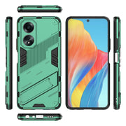 For OPPO A58 4G Global Punk Armor 2 in 1 PC + TPU Phone Case with Holder(Green)