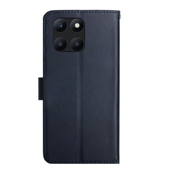 For Honor X8b HT02 Genuine Leather Fingerprint-proof Flip Phone Case(Blue)