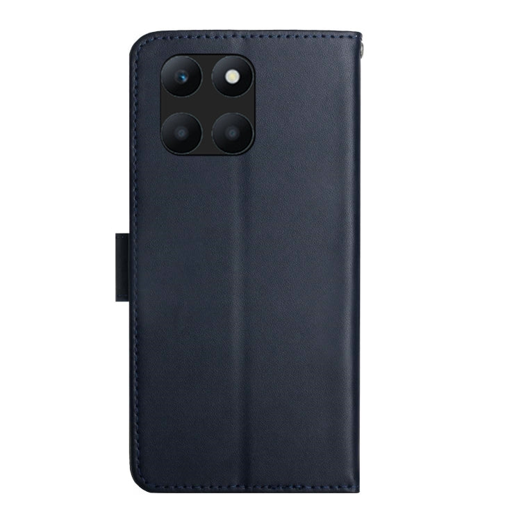 For Honor X8b HT02 Genuine Leather Fingerprint-proof Flip Phone Case(Blue)
