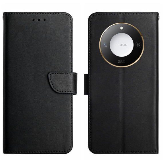 For Honor X9c Smart HT02 Genuine Leather Fingerprint-proof Flip Phone Case(Black)