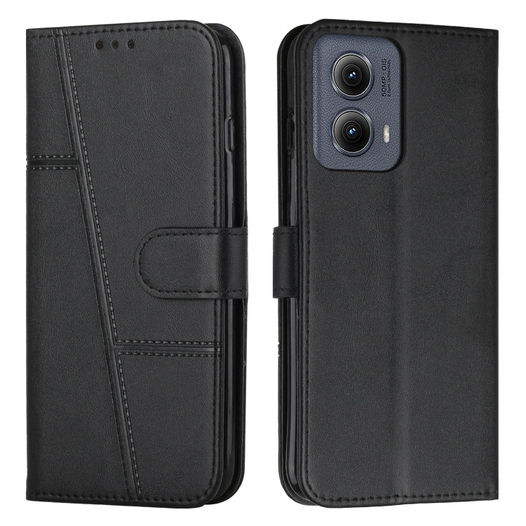For Motorola Edge 2024 Stitching Calf Texture Buckle Leather Phone Case(Black)