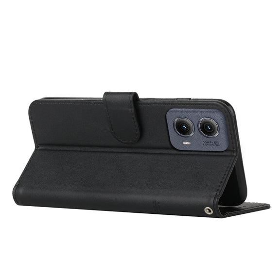 For Motorola Edge 2024 Stitching Calf Texture Buckle Leather Phone Case(Black)