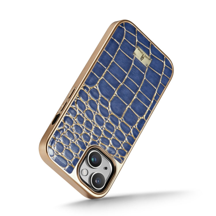 For iPhone 15 Pro Max Fierre Shann Crocodile Texture Electroplating PU Phone Case(Blue)